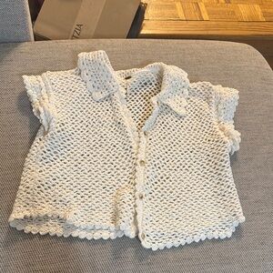 Free People White Textured Crop Top